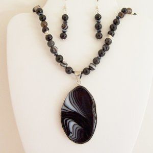 Black striped agate jewelry set (#1199)